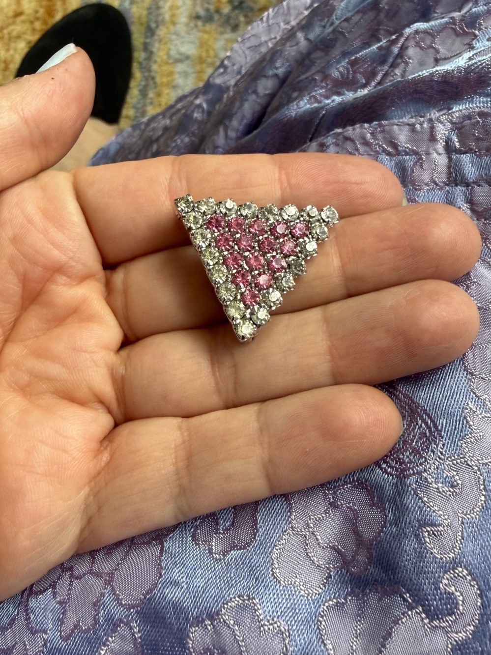 Pink Triangle Vintage Rhinestone Brooch Pin